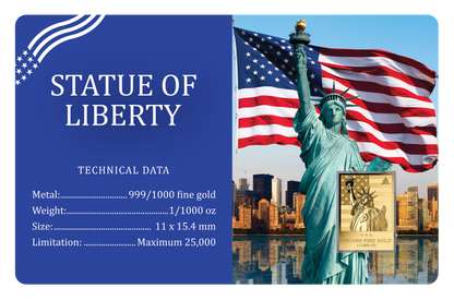 Statue of Liberty 1/1000 oz Gold Medal in Card