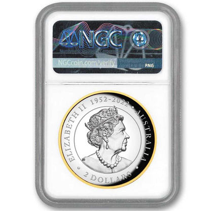 2023-P Australian Wedge Tailed Eagle 2 oz Silver Gilded Piedfort - NGC PF70 High-Relief - CoinsTV
