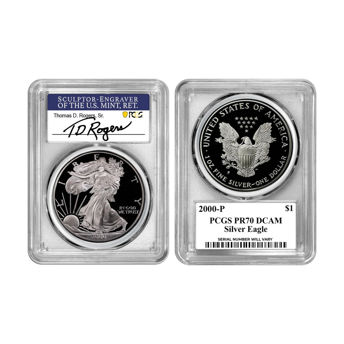 2000-P Silver Eagle - PCGS PR70 DCAM TD Rogers Signature