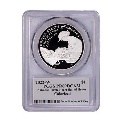 2022-W Colorized Purple Heart Silver Dollar - Rear Admiral Jurkowsky Signed - PCGS PR69 DCAM - CoinsTV