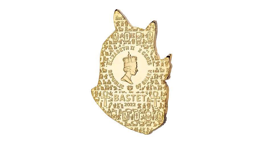 2022 Ghana 2 Cedis CuNi Legacy Of Egypt Bastet with Gold Plating - Uncirculated - CoinsTV
