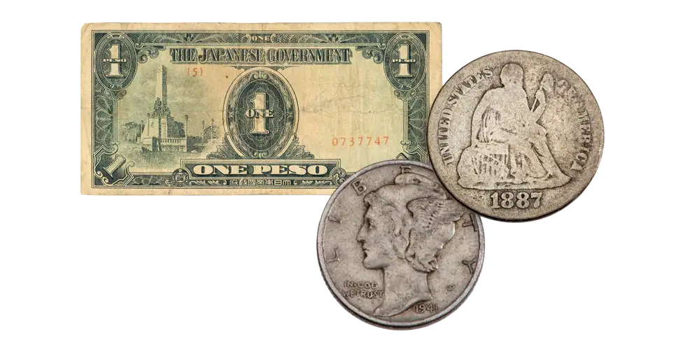 1887–1941 Seated Liberty & Mercury Dime "Pearl Harbor" 2 pc Set - G to VG - CoinsTV