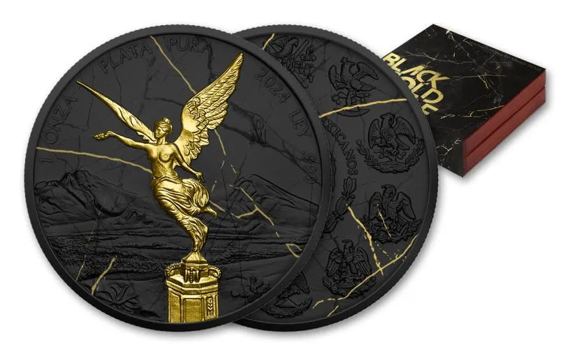 2024 Mexico Libertad Black Gold Marble Ennobled 1 oz Silver BU - CoinsTV