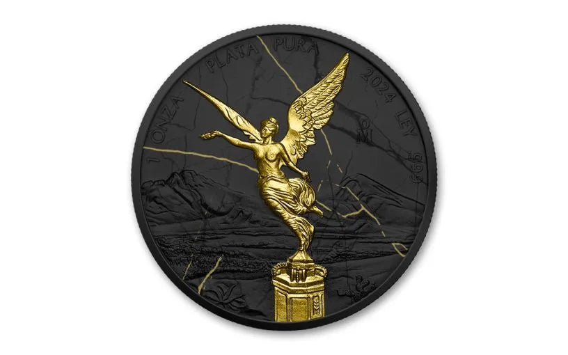 2024 Mexico Libertad Black Gold Marble Ennobled 1 oz Silver BU - CoinsTV