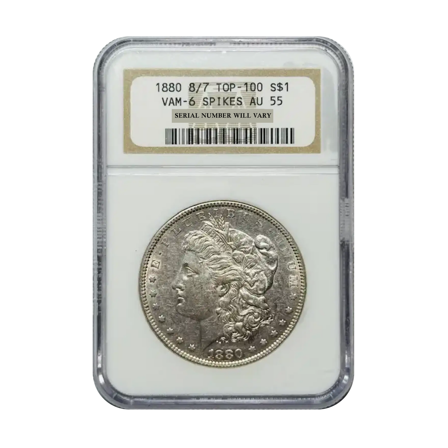 1880 Morgan Silver Dollar Philadelphia VAM 6 8/7 Spikes TOP 100 - NGC AU55 - CoinsTV