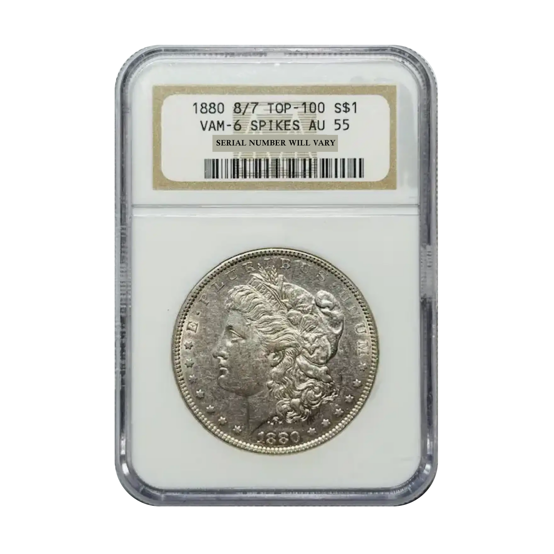 1880 Morgan Silver Dollar Philadelphia VAM 6 8/7 Spikes TOP 100 - NGC AU55 - CoinsTV