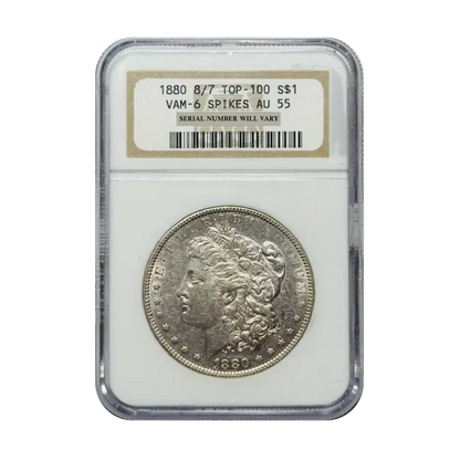 1880 Morgan Silver Dollar Philadelphia VAM 6 8/7 Spikes TOP 100 - NGC AU55 - CoinsTV