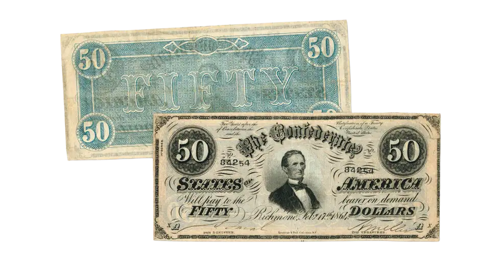 1864 $50 Confederate Jefferson Davis Note - VF - CoinsTV