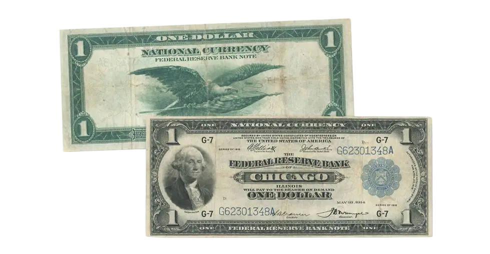 1918 $1 Federal Reserve Bank Note - VF - CoinsTV