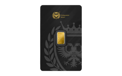 Germania Mint Minted Bar with Assay Card 1 gram Gold - CoinsTV
