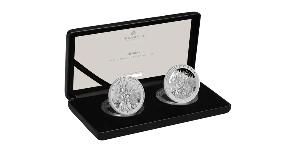 2025 Great Britain Britannia 1 oz Silver Proof + Reverse Proof 2pc Set OGP - CoinsTV