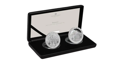 2025 Great Britain Britannia 1 oz Silver Proof + Reverse Proof 2pc Set OGP - CoinsTV