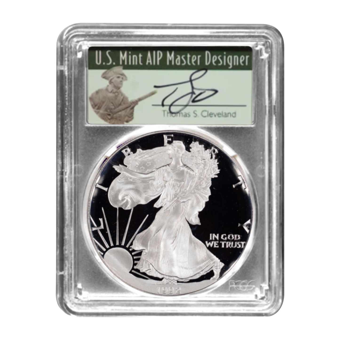 1992-S Silver Eagle - Minute Man Label - PCGS PR70 DCAM Thomas Cleveland Signature - CoinsTV