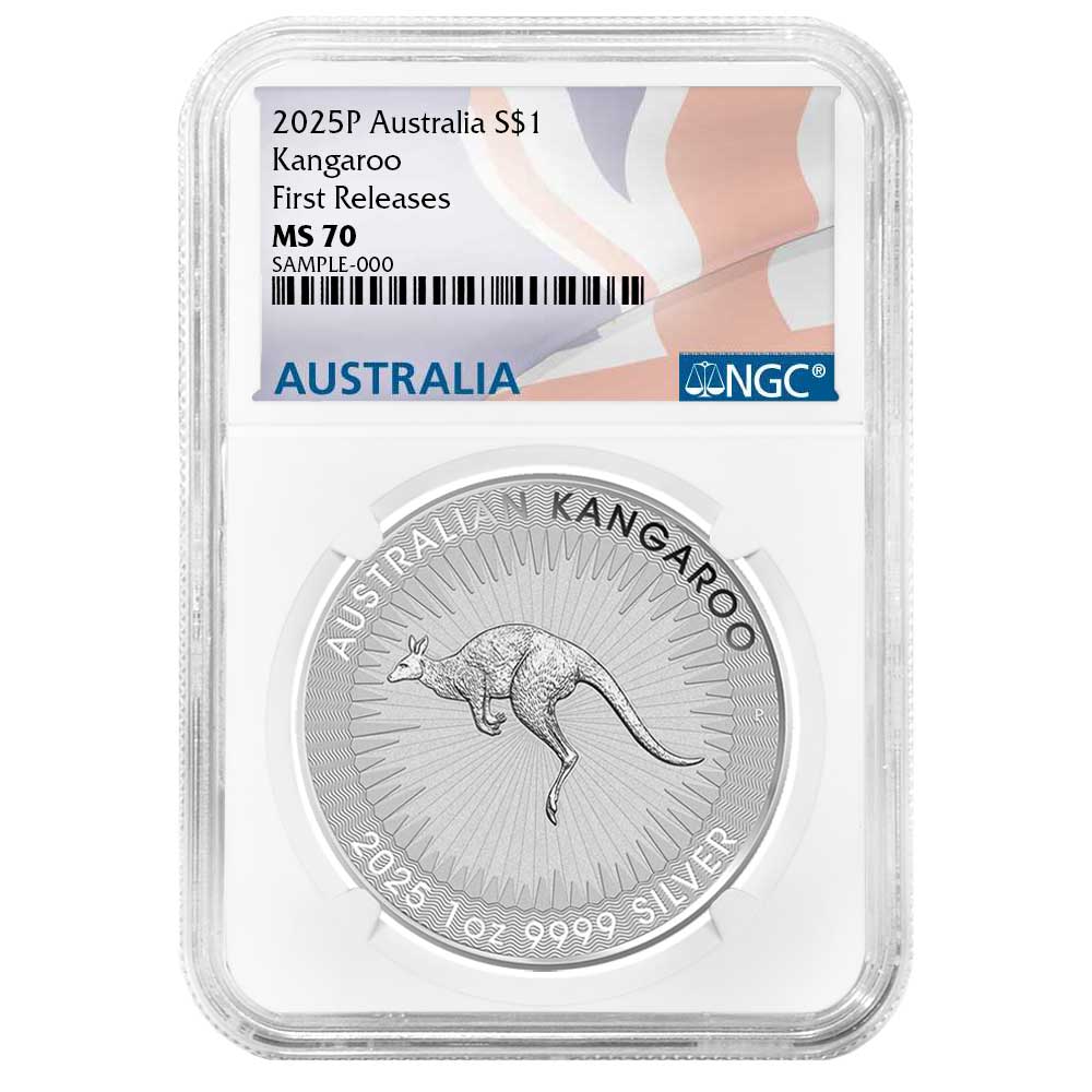 2025-P Australia Silver Kangaroo - NGC MS70 FR Australia Flag Label - CoinsTV