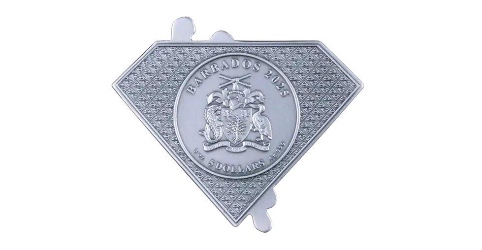 2025 Barbados Superman Shaped Antiqued 3 oz Silver Coin - CoinsTV
