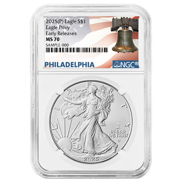 2025-P Silver Eagle - First Eagle Privy Liberty Bell Label - NGC MS70 ER