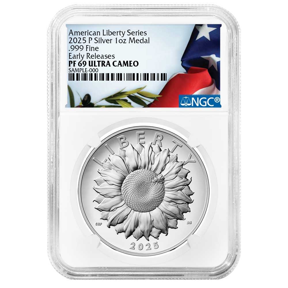 2025-P American Liberty Series 1 oz Silver Medal - NGC PF69UC ER Liberty Flag Label - CoinsTV