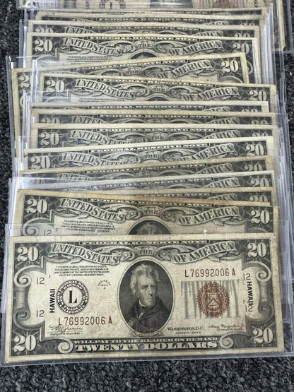 1934 $20 Silver Certificate “HAWAII" Note Brown Seal - CoinsTV