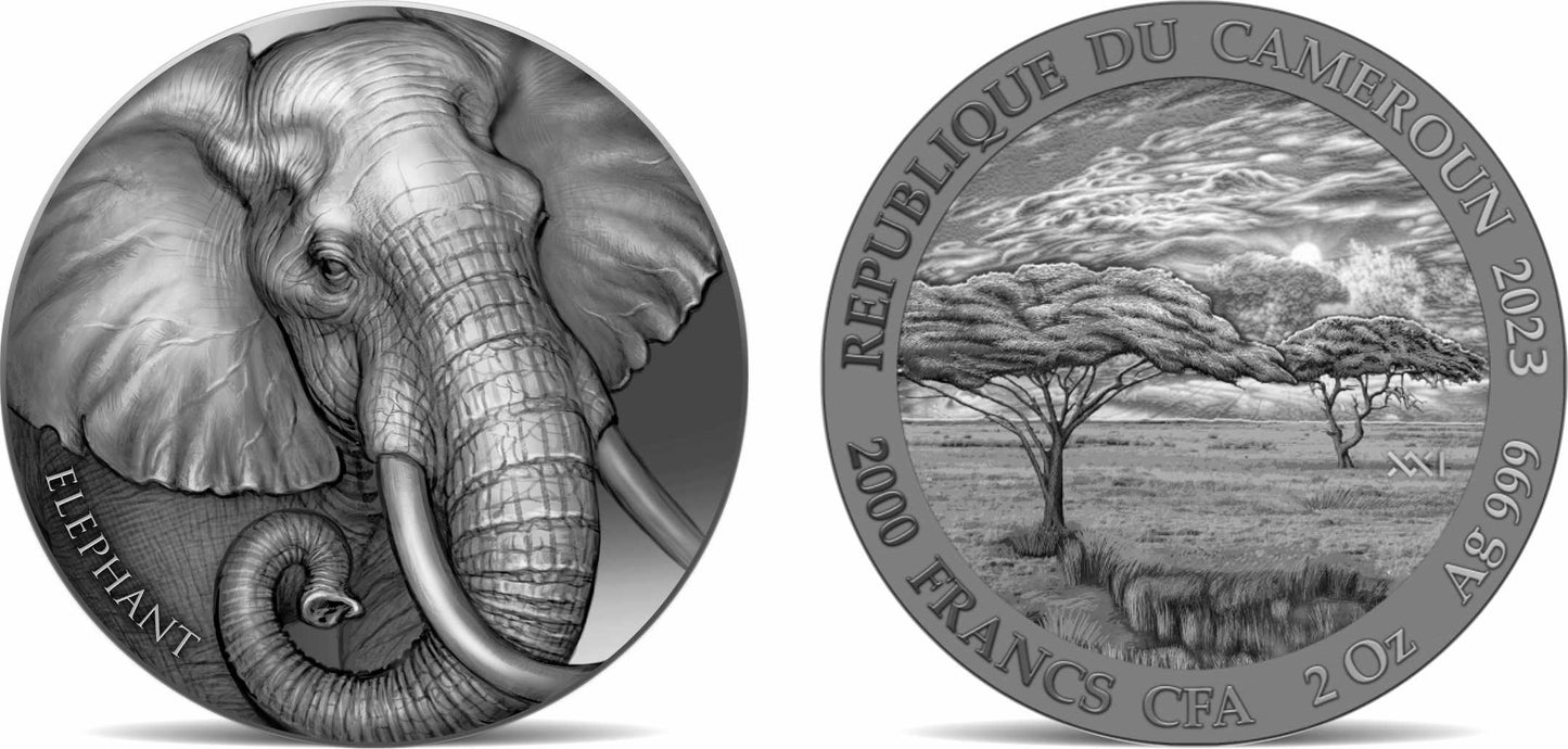 2023 Cameroon Expressions of Wildlife Elephant 2 oz Silver Coin - CoinsTV
