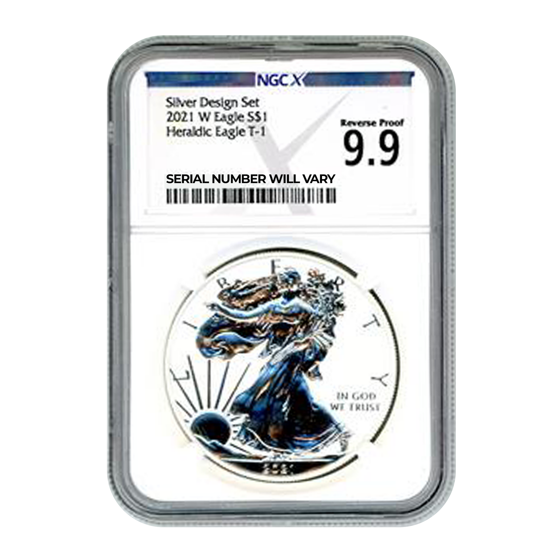 2021 (W) Silver Eagle Designers Set - Heraldic Eagle - Type 1 - NGCX Reverse Proof 9.9 - CoinsTV