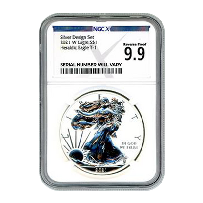 2021 (W) Silver Eagle Designers Set - Heraldic Eagle - Type 1 - NGCX Reverse Proof 9.9 - CoinsTV