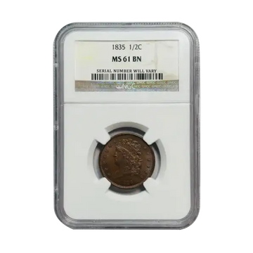 1835 Classic Head Half Cent - NGC MS61 BN