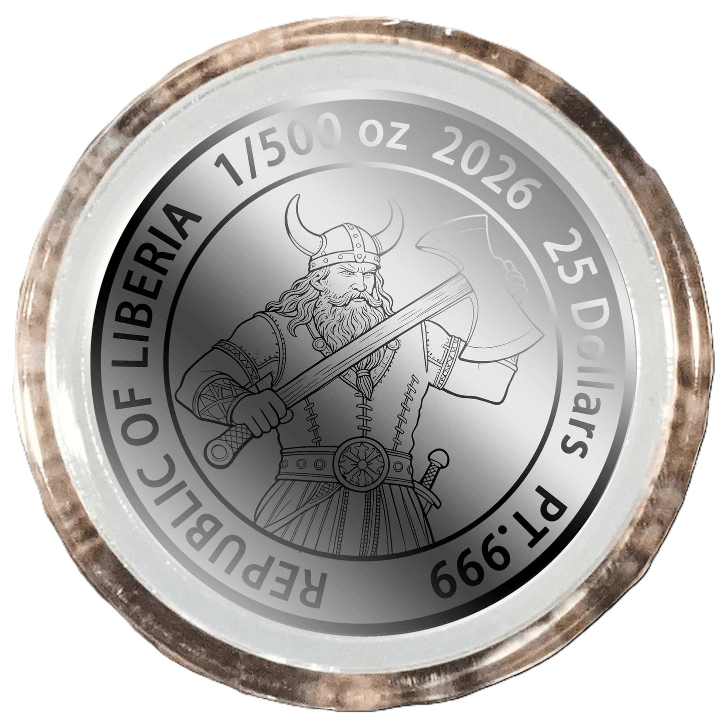 2026 Liberia Viking Tomahawk 1/500 oz Platinum in Card