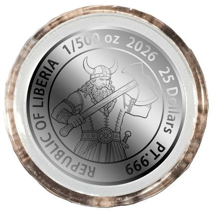 2026 Liberia Viking Tomahawk 1/500 oz Platinum in Card