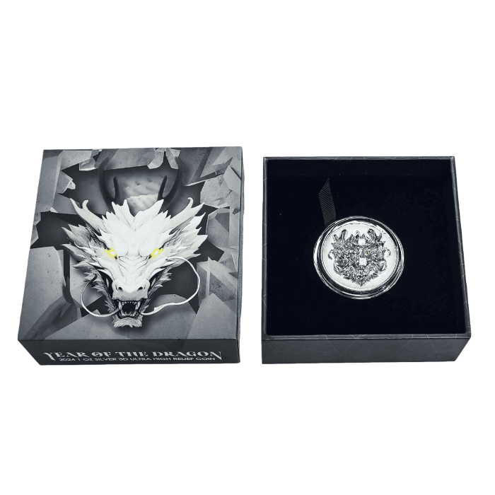 2024  Fiji Year of the Dragon 3D  1oz Silver UItra High Relief - CoinsTV