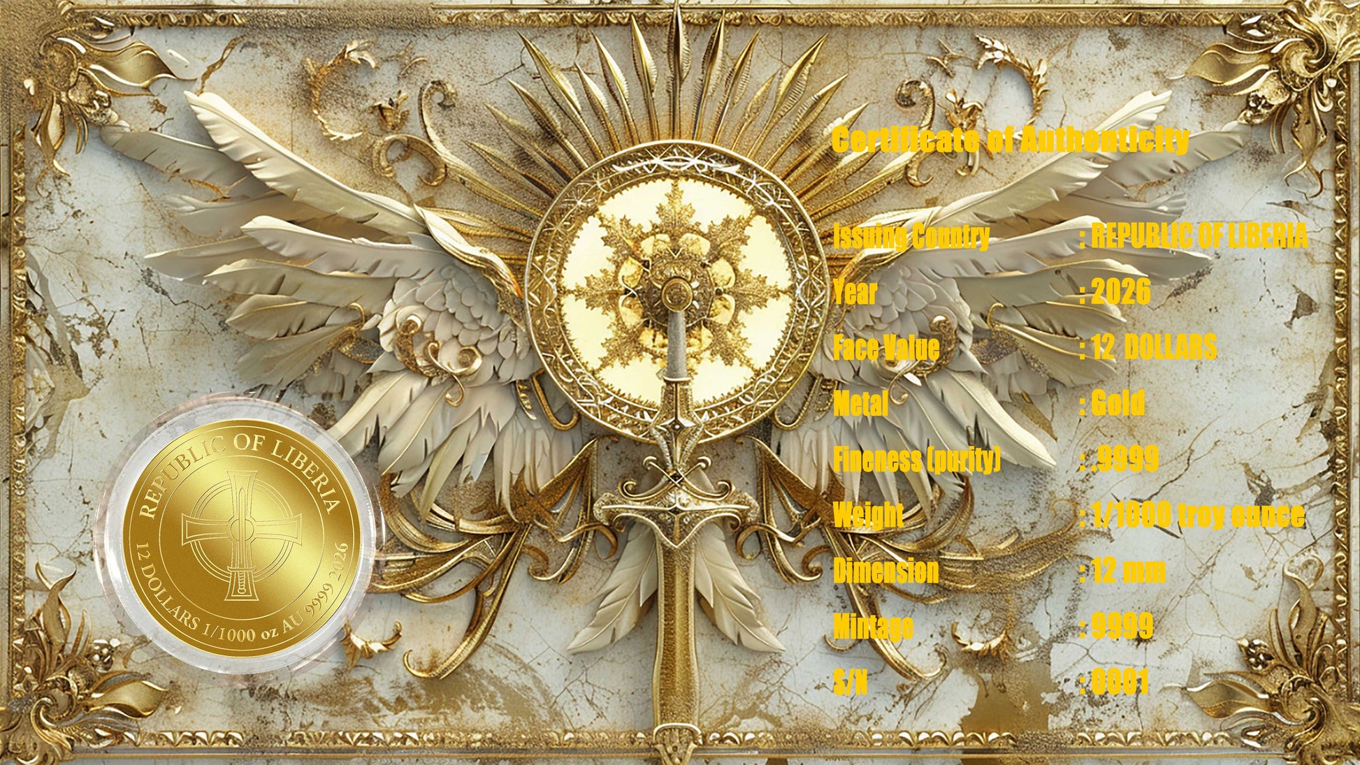 2026 Liberia Archangel Michael 1/1000 oz Gold Coin in Card - CoinsTV
