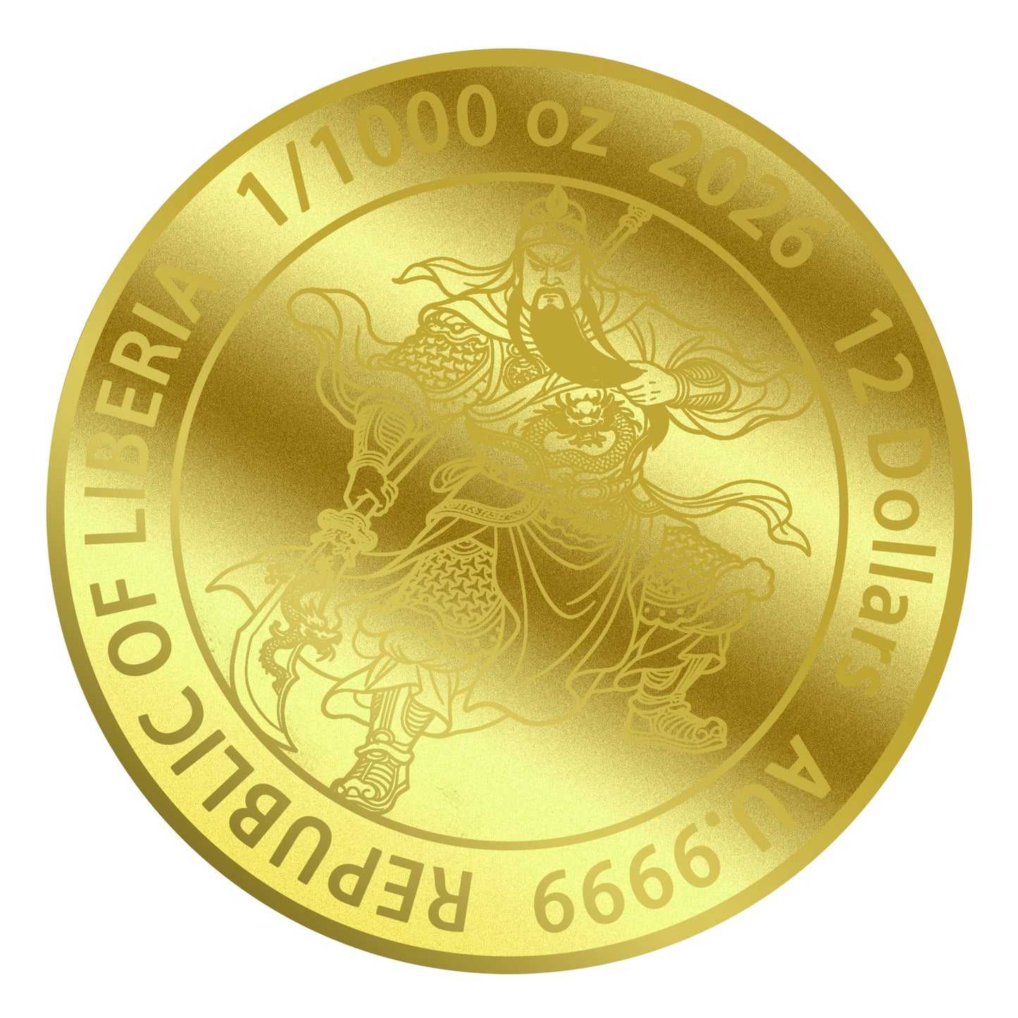 2026 Liberia Guan Yu 1/1000 oz Gold Coin in Card