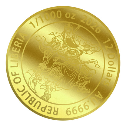 2026 Liberia Guan Yu 1/1000 oz Gold Coin in Card