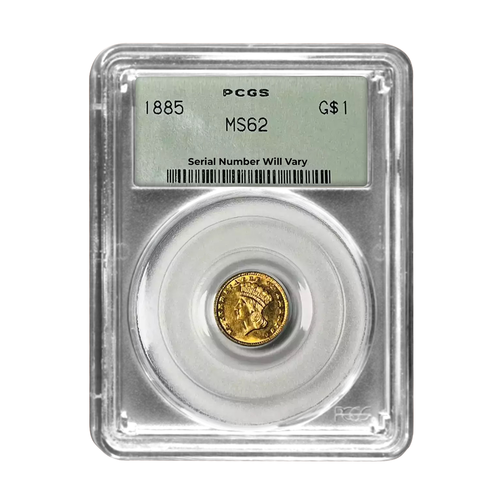 1885 G$1 Liberty Gold Head PCGS MS62 - Old Green Holder - CoinsTV