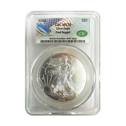 2008 Silver Eagle - Paul Nugget Signature Label - CAC MS70 - CoinsTV