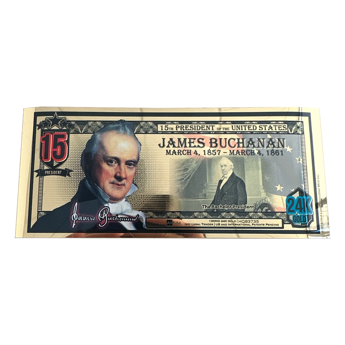 James Buchanan 15th President 100 mg 24k Gold Aurum Note - CoinsTV