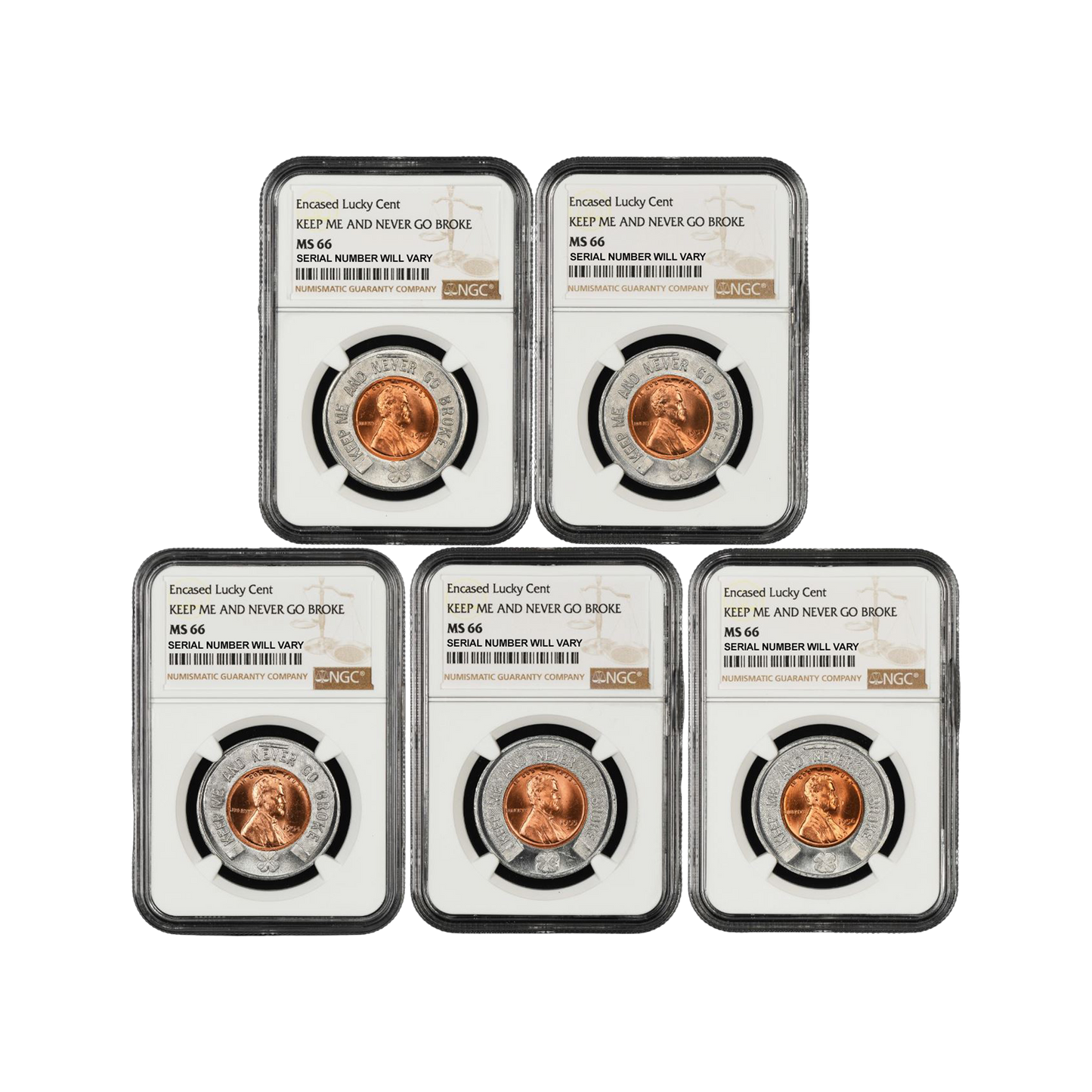 Encased Lucky Cent NGC MS66 'Keep Me And Never Go Broke' Grab Bag - CoinsTV