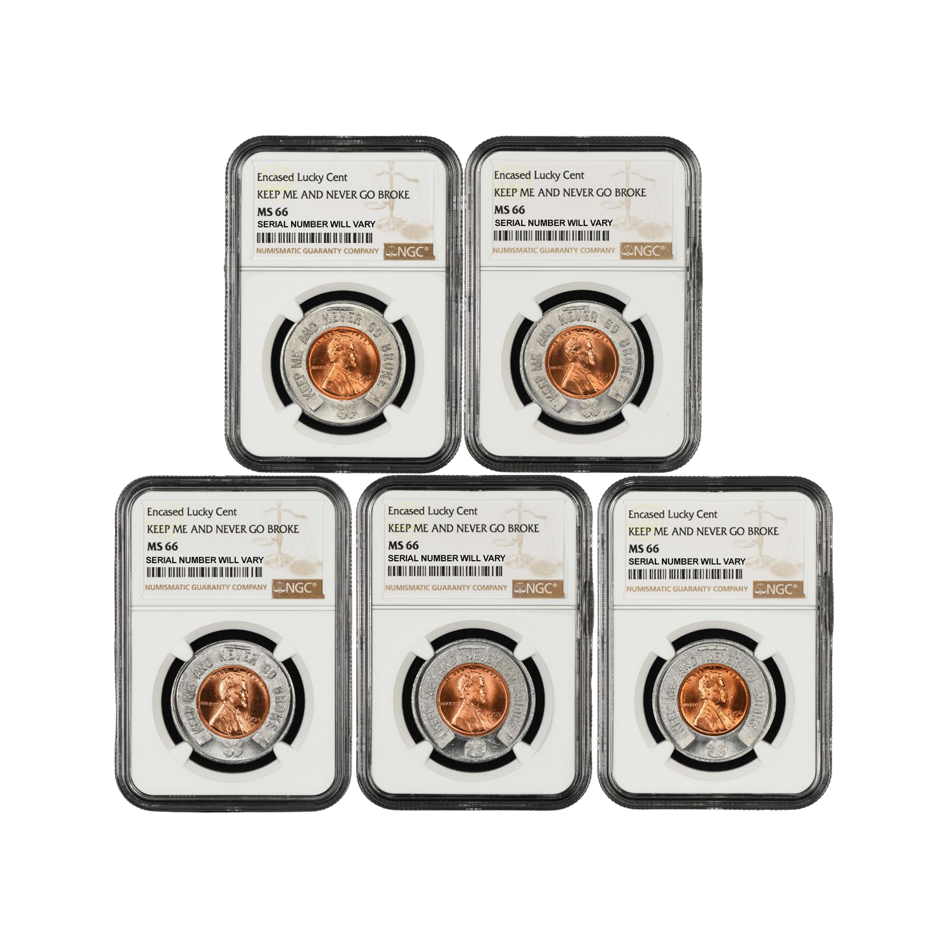 Encased Lucky Cent NGC MS66 'Keep Me And Never Go Broke' Grab Bag - CoinsTV