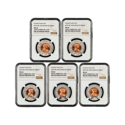 Encased Lucky Cent NGC MS66 'Keep Me And Never Go Broke' Grab Bag - CoinsTV