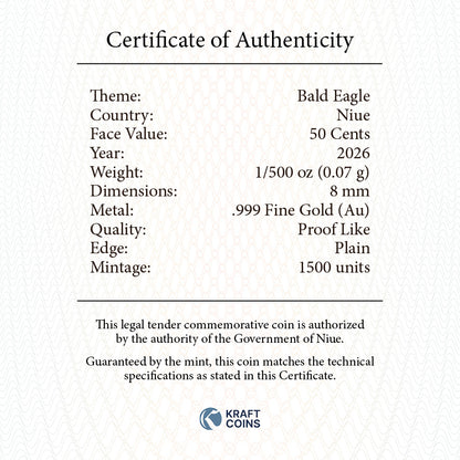 2026 Niue Bald Eagle 1/500 oz Gold Coin
