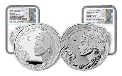 2024 Great Britain Britannia Proof & Reverse Proof 2-pc Set - Great Britain Label - NGC PF70 FDOI - CoinsTV