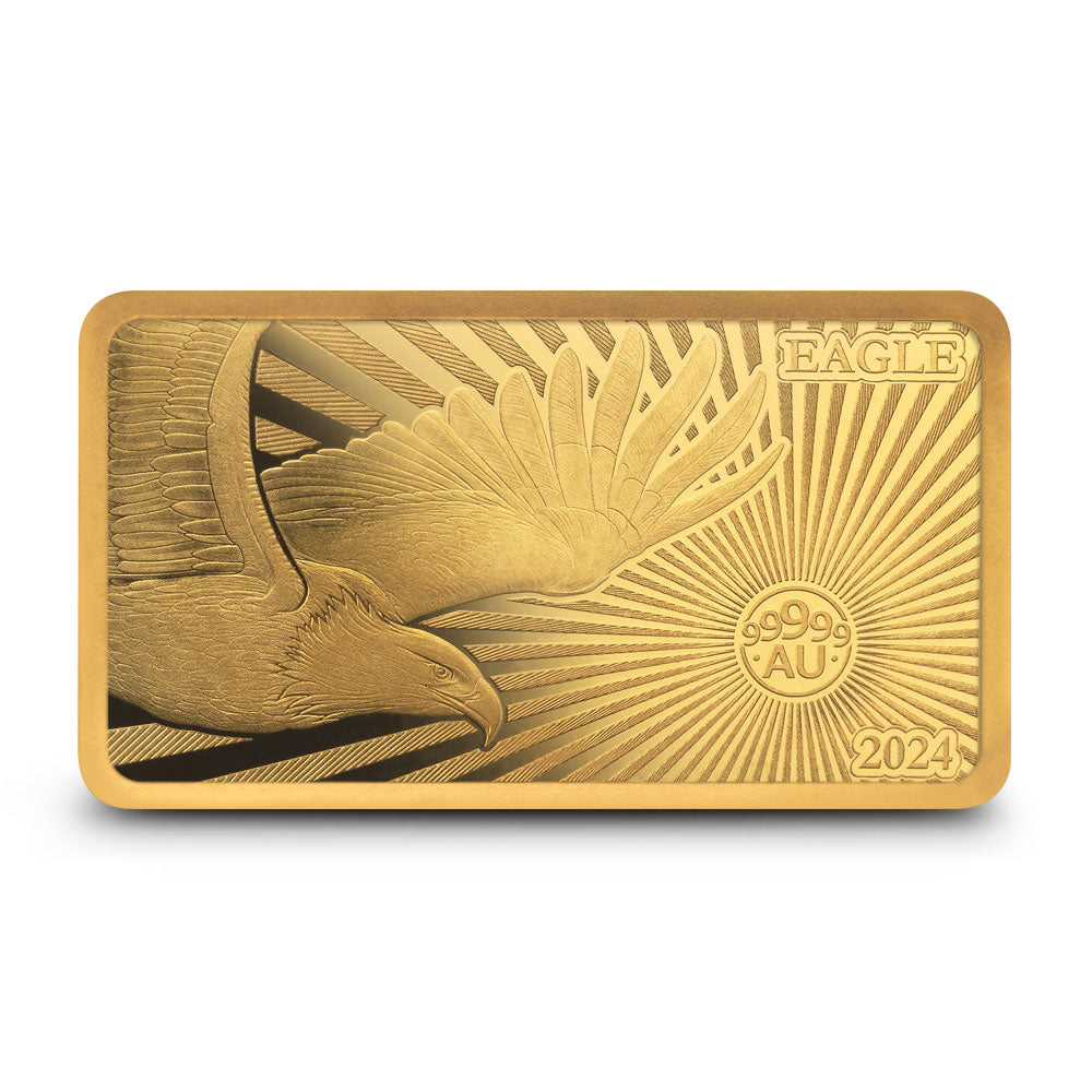 2024 Solomon Islands Most Famous Bullion American Eagle 1/100 oz .99999 Proof Gold Bar - CoinsTV