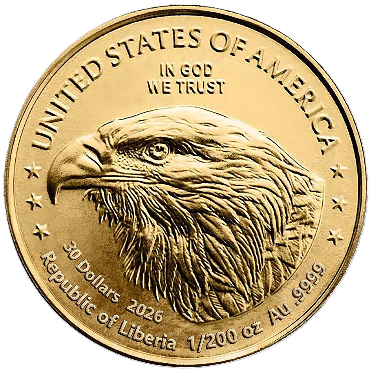2026 Liberia American Gold Eagle 1/200 oz Gold Coin in Card