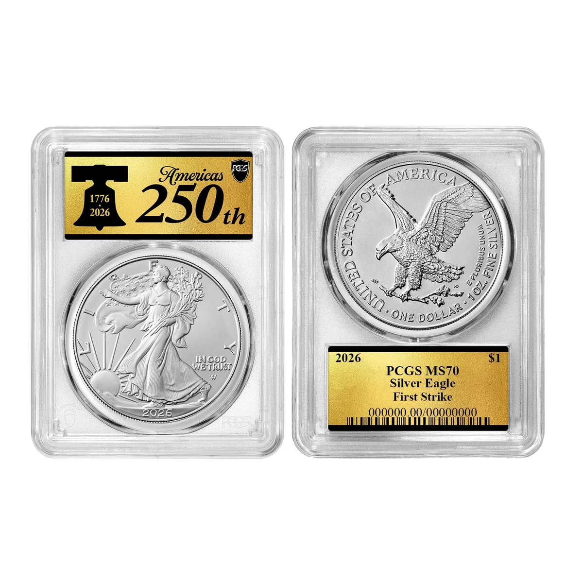 2026 Silver Eagle - American 250th Gold Label - PCGS MS70 First Strike