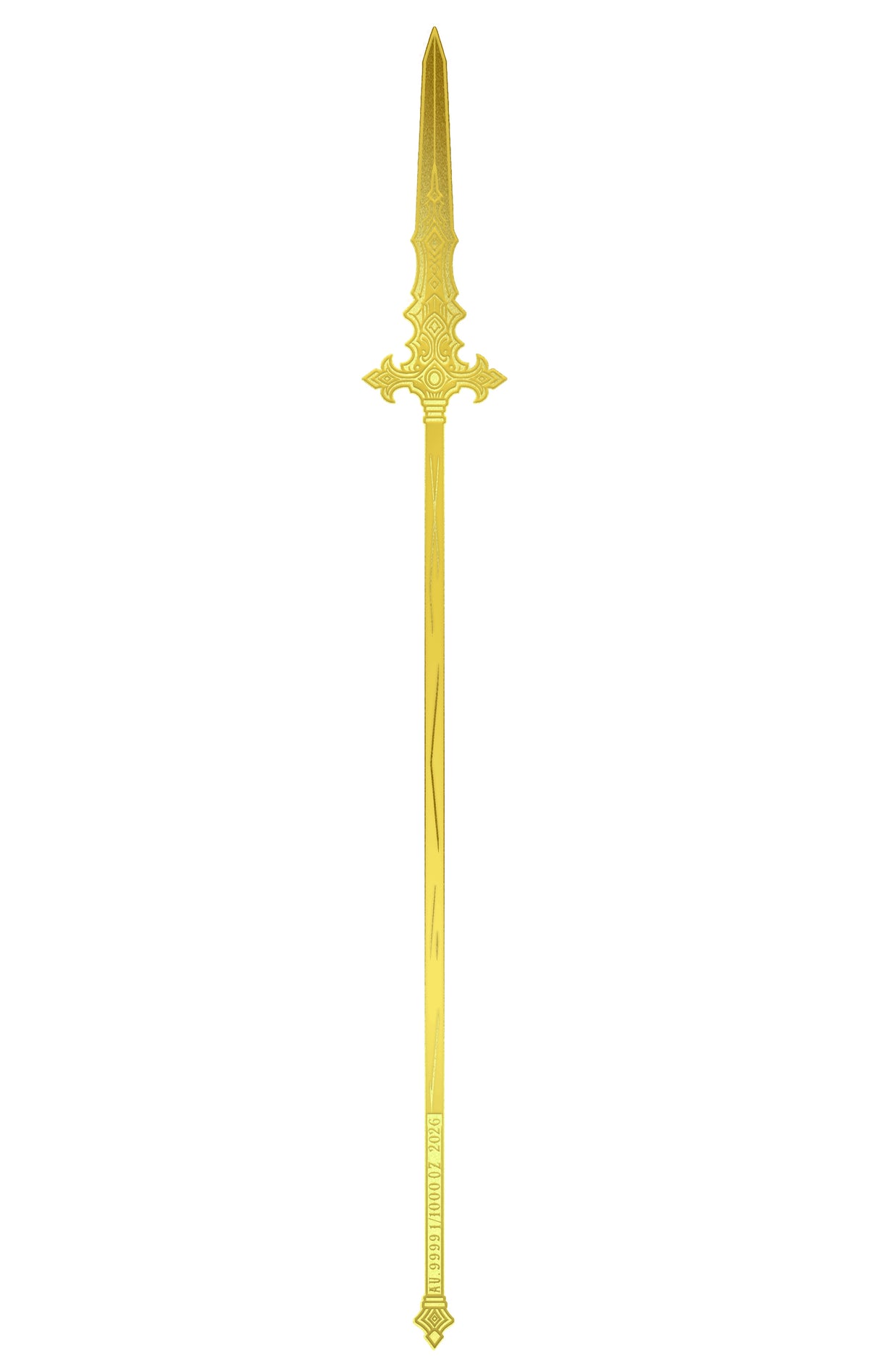 2026 Spear of Longinus Shaped 1/1000 oz Gold Bar in Card