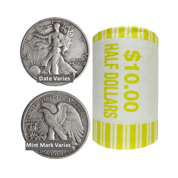 90% Silver Walking Liberty Half Dollars Full Dates - Roll of 20 - CoinsTV