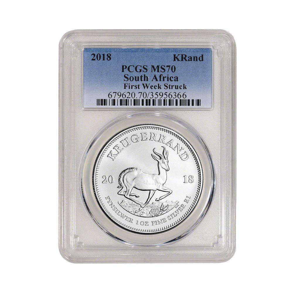 2018 Krugerrand 1 oz Silver- South African Mint - PCGS MS70 First Week Struck