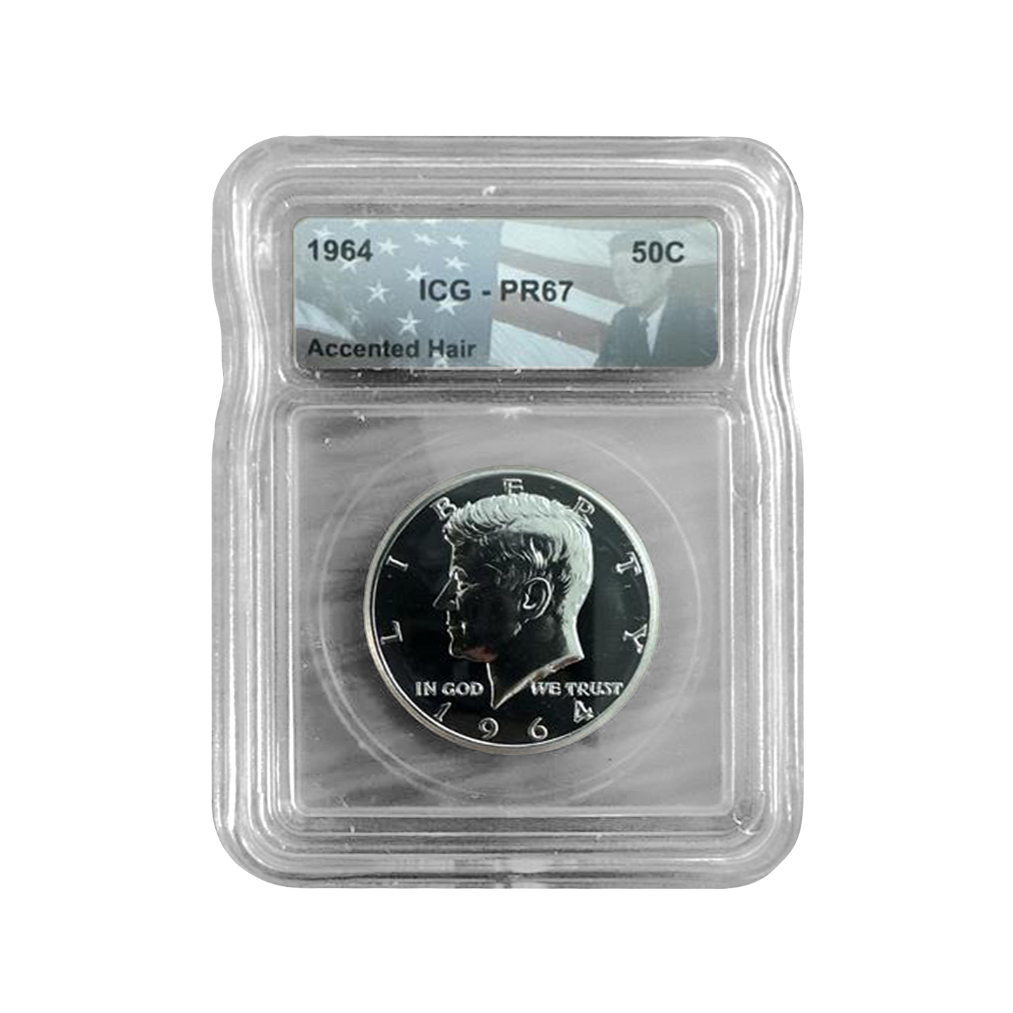 1964 Kennedy Silver Half Dollar Philadelphia - Accented Hair - ICG PR67 Kennedy Label