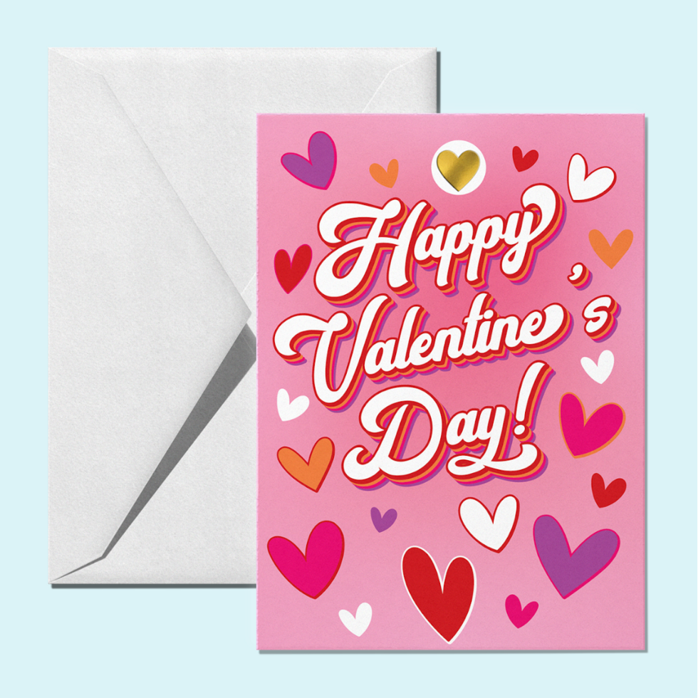 Happy Valentine's Day Pink Card 100mg (0.1g) Gold Foil