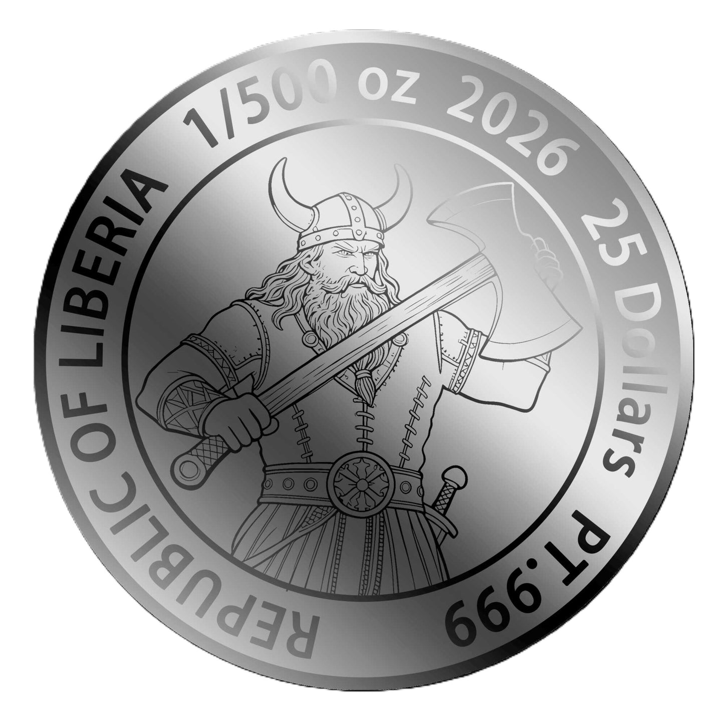 2026 Liberia Viking Tomahawk 1/500 oz Platinum in Card