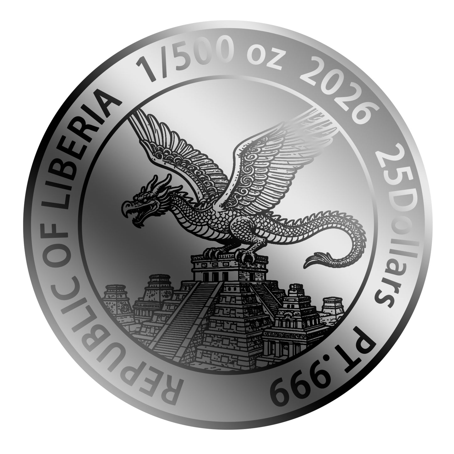 2026 Liberia Maya Dragon 1/500 oz Platinum Coin in Card